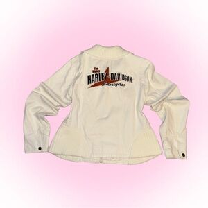 Vintage 2006 Harley-Davidson Women's Cream Logo Jacket with Orange Accent